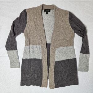 Charter Club Luxury Cashmere Womens M Neutral Colorblock Open Cardigan Sweater